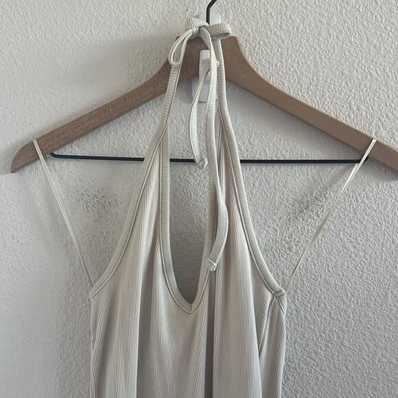 Old Navy RIbbed Halter V Neck in Wishbone Side Slits Midi Small - Picture 3 of 9